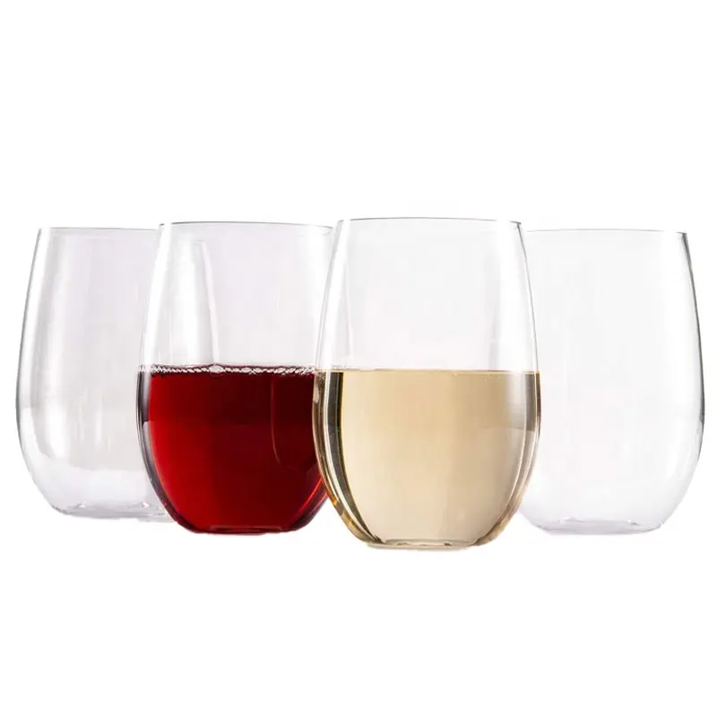 Wholesale Shatterproof Stemless Wine Glasses Unbreakable Tritan Wine Glass Reusable Short Stem Wine Glasses Water Tumblers