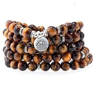 SN2014 108 Prayer Beads Natural Tiger's Eye Stone Multi-wrap Beaded Healing Bracelet For Men Women