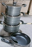 Ensemble de 8 ustensiles de cuisine en aluminium de haute qualité avec couvercle en verre trempé et poignée rivetée en bakélite – Ustensiles de cuisine professionnels en gros