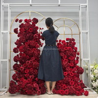 Rangkaian Bunga Hydrangea Mawar Merah Burgundy NIKA, Dekorasi Bunga Artificial untuk Acara Pernikahan dan Pesta