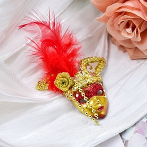 Décorations murales personnalisées HLC, mini-masques avec strass, paillettes et plumes, aimants de réfrigérateur avec design vénitien - Product Image 6