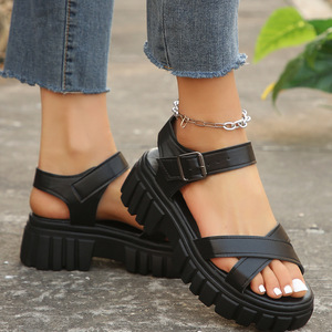 Sandales romaines pour femmes à talon épais et semelle compensée, grande taille, <span class=keywords><strong>nouvelle</strong></span> collection été 2026, décontractées et polyvalentes, avec semelle en éponge, pour le commerce extérieur - Product Image 3
