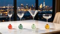 Ensemble de verres à vin, à champagne et à coupes personnalisés Raymond OEM en cristal. 3 pièces avec base en forme de boule à bulles. Bar et mariage de haute qualité.