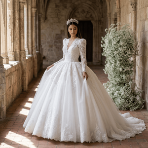 Vestido de Novia Elegante con Flores, Vestidos de Novia con Lentejuelas y Cuentas, Vestido de Fiesta de Noche con Encaje, Nigeria Lscm01 Jancember - Product Image 1