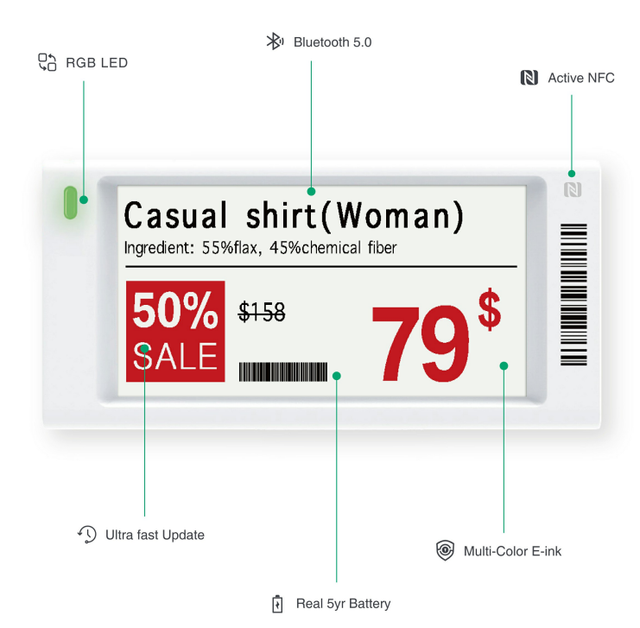 Digital Price Tag E-Paper Electronic Shelf Label Digital Price Tag ESL for Supermarkets Three Colors