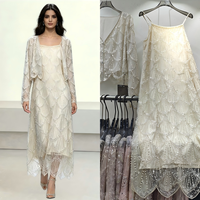 Ensemble de soirée de luxe en maille perlée en forme d'éventail, élégant et modeste, robe de soirée formelle ivoire à manches longues, veste et jupe, ensemble 2 pièces