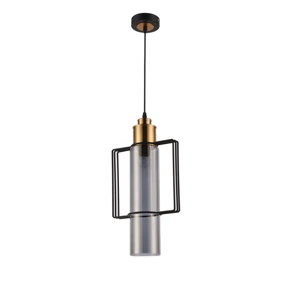 industrial vintage loft single mini pendant light gold metal smoky glass shade indoor decorative pendant lamp lighting fixture