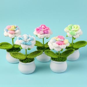 Rose artificielle en fil de laine, finition artisanale, petite en pot, bleu glace, pour la maison, le bureau, la voiture, la fête des mères, la remise des diplômes - Product Image 6