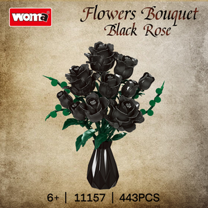 Woma Factory Black Rose Bouquet Flower Building Blocks Sets Artificial <strong>Brick</strong> for Home Decor Gifts (11157) - Product Image 3