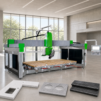 Scie à pont CNC 5 axes pour la découpe de marbre et de pierre, idéale pour les coupes d'angle de comptoirs, le façonnage de trous d'évier et le profilage des bords, avec contrôle servo