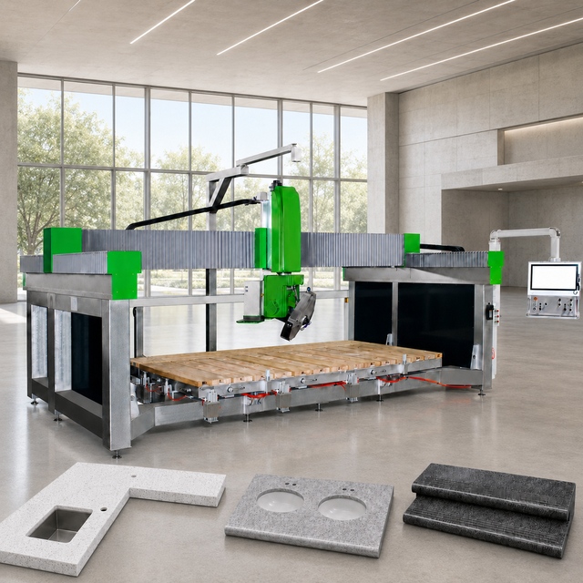 5 Axis CNC Marble Stone Cutting Machine Bridge Saw for Countertop Miter Cuts Sink Hole Shaping and Edge Profiling Servo Control