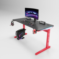 Bureau de jeu Offre Spéciale I en forme de table de jeu rouge noir grand bureau d'ordinateur frais de lumière rvb pour PC