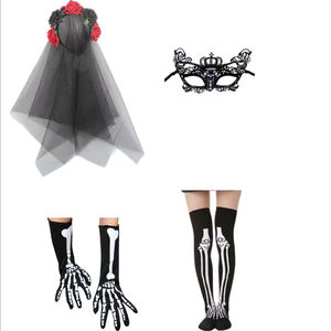 PESENAR Halloween Día de los muertos Accesorios para mujeres Diadema <span class=keywords><strong>Muslo</strong></span> Alto Esqueleto Calcetines Guantes <span class=keywords><strong>Tatuajes</strong></span> para disfraz de fiesta - Product Image 2