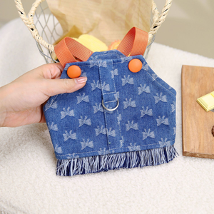 Arnés para Mascotas con Estampado de Lazo Azul Vaquero C01 con Borlas y Correa para Perros Pequeños Bichón Frisé - Product Image 2