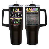 Vaso de 40 oz con asa, impresión 3D creativa, con pajita, libre de BPA, doble pared, vaso de acero inoxidable de 40 oz
