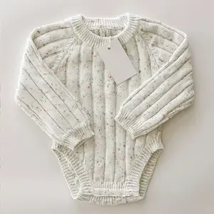 2023 wholesale organic cotton sprinkle wide ribbed baby knitted bodysuit onesie clothes for newborn