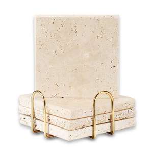 Posavasos Redondos de Travertino Natural de 4 Pulgadas con Base de Corcho Antideslizante para Decoración de Mesa de Café, Envío desde Almacén en EE. UU. - Product Image 1