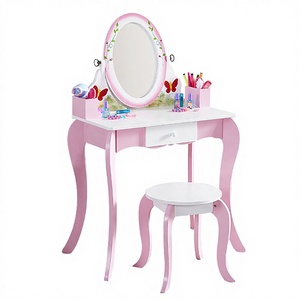 Set Moderno <span class=keywords><strong>per</strong></span> Bambini con Tavolo da Trucco e Sgabello, Design con <span class=keywords><strong>Specchio</strong></span>, in Legno Massello e MDF con Cassetto Portaoggetti - Product Image 4