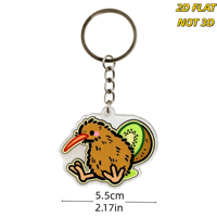Gantungan Kunci Akrilik Burung Kiwi & Buah yang Lucu Desain Kartun Menggemaskan dengan Pipi Merah Muda, Paruh Oranye & Irisan Kiwi Hijau