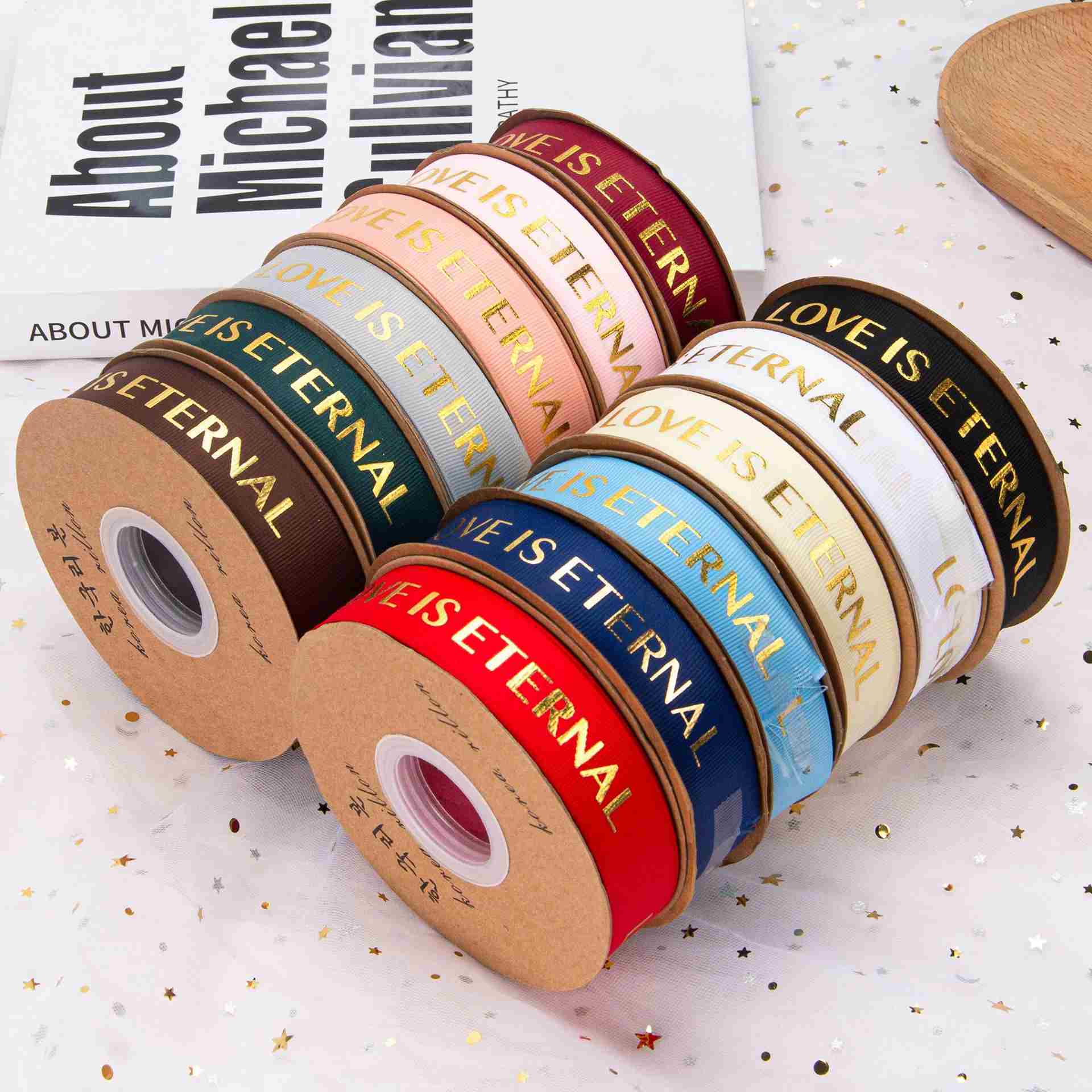 Personalized Grosgrain Gift Ribbon With Logo 116 Color Hot Stamping Gold Grosgrain Ribbon Roll Good Quality