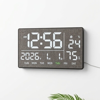 Jam Dinding Digital LED 12,5 inci dengan Remote Control, Plastik, Elektronik, Alarm, Timer, Snooze, Kalender, untuk Rumah, Ruang Tamu, Kantor