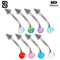 Barbell en titane G23 ASTM F136 courbé pour nez, sourcil, Rook, avec embout conique et boule d'opale synthétique sertie à griffes, hypoallergénique, bijoux de corps OEM