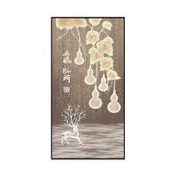 Wufu Linmen Nouvelle Peinture Décorative d'Entrée Lumineuse LED en Porcelaine Cristalline, Style Chinois Cinq Bénédictions, Résistante à l'Eau