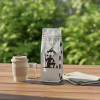 Emballage en plastique noir unique pour sac à fond plat avec poche zippée et valve pour café 250g