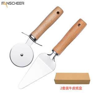 Beechwood Handle Pizza Spatula With Crust Cutter Stainless Steel Non Slip Baking Tool For Pizza Cheese And Cookies - Product Image 5
