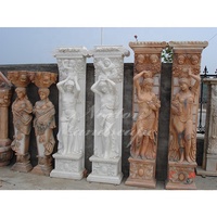Moderne Élégant Blanc Marbre Colonne Statue En Pierre Sculpté À La Main Dame Animal Dragon Figures Carré Pilier Romain Granit Sculpture
