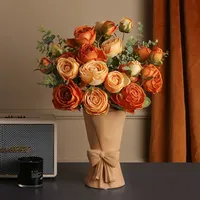 Nieuwe groothandel elegante herfst oranje kunstmatige rozenboeket bloemstuk voor Valentijnsdag cadeau bruiloft tafeldecoratie