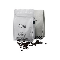 Sachet de café à fond plat en PE 250G imprimé sur mesure, emballage vide pour grains de café et thé avec valve et fermeture éclair pour café et aliments pour animaux de compagnie