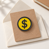 Épinglette en émail personnalisée avec signe dollar jaune, badge rond en métal pour les promotions bancaires et les cadeaux d'événements