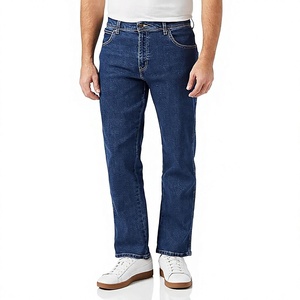 Jeans de mezclilla de corte recto para hombre, lavado oscuro, cintura alta, ajuste regular, algodón, estilo casual, para otoño, proveedor OEM al por mayor - Product Image 1