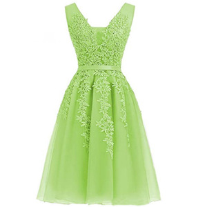 European American Style Applique Evening Dress V Neck Sleeveless Short Bridesmaid Dress Wedding Formal Dress - Product Image 3