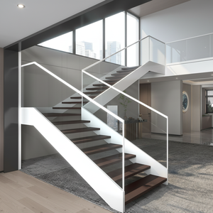 <span class=keywords><strong>Escalier</strong></span> en L moderne intérieur avec garde-corps en verre trempé et marches en bois foncé pour penthouse de luxe - Product Image 2