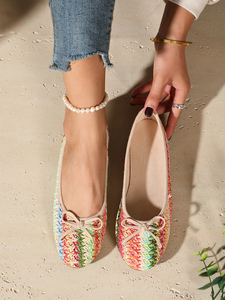 <strong>Boho</strong> Rainbow Raffia Woven <strong>Flat</strong> Shoes for Women Soft Front Bow Lightweight Breathable Slip on Daily Summer Ballet <strong>Flats</strong> - Product Image 3