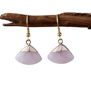 Natural Stone Fan Shaped Drop Earrings Geometric Design Amazonite Rose Quartz Bezel Setting <b>Light</b> Luxury Style Jewelry - Product Image 5