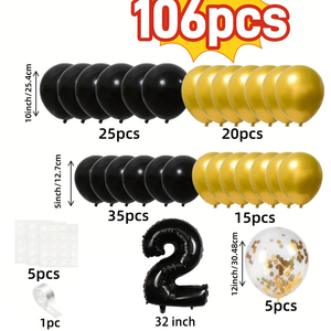 Negro oro 1st 2nd confeti globos de látex arco Kit guirnalda conjunto bebé niña niño Feliz cumpleaños decoración fiesta suministros - Product Image 3