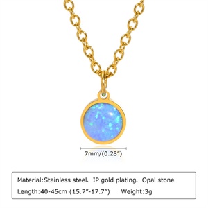 จี้กลมสแตนเลสสตีลชุบทองประดับโอปอล - Product Image 3