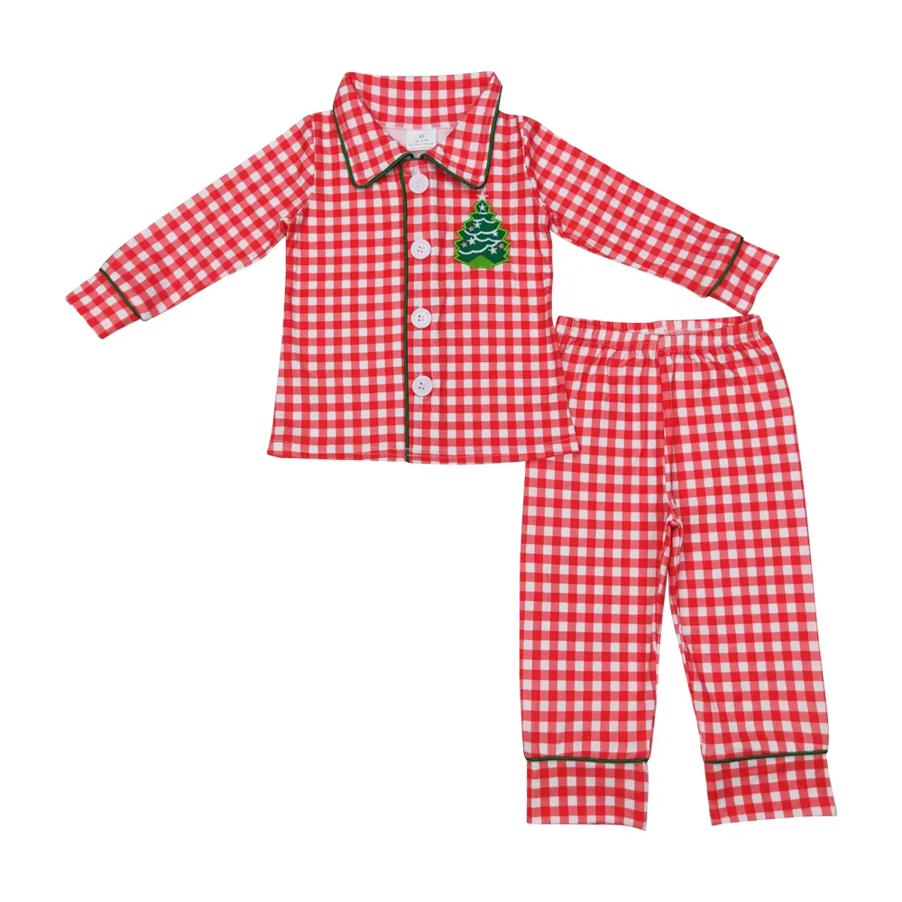 Пижама для мальчиков и девочек с вышитой елкой, с длинным рукавом, детская и детская одежда, комплекты одежды для маленьких девочек