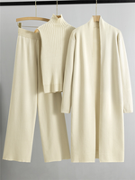 Nouvel ensemble tricoté élégant et simple pour femme : gilet sans manches, long cardigan et pantalon ample – Ensemble trois pièces pour femme