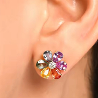 Lustre Fine Jewelry 925 Silber Regenbogen Farbe Blumen Design Ohrring 4x6mm Birnen schliff Brilliant Lab Grown Sapphire Trendy für Geschenk