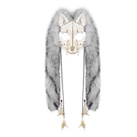 Masque de renard viking en fausse fourrure en gros, accessoire de costume de loup-garou, masque animalier pour Halloween, carnaval et fêtes à thème
