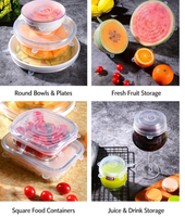 Lot de 6 couvercles en silicone multi-tailles pour conservation des aliments, qualité alimentaire, réutilisables, en stock usine