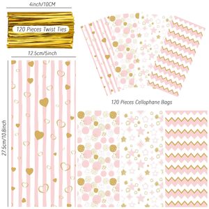 Clear Cellophane Treat <strong>Bag</strong> Plastic Gift <strong>Bag</strong> Pink Gold <strong>Goodie</strong> Candy <strong>Bags</strong> for Baby Shower Birthday Valentines <strong>Party</strong> Supplies