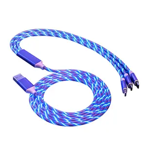 Christmas Gift 3 In 1 LED Glow Flowing Charger Usb Led Cable Micro USB Type C 8 Pin Charging