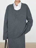Ensemble pull et robe en coton cachemire gris élégant et décontracté pour femme, col en V, tricoté, style OEM