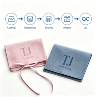 Pochette à bijoux en velours avec logo personnalisé en relief, fermeture à rabat et ruban, emballage cadeau pour collier et boucles d'oreilles