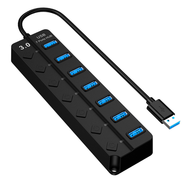 Multi Port USB Hub Adapter High Speed 7 Ports Hub With Individual On/Off Switch Portable USB Splitter for Computer Laptop